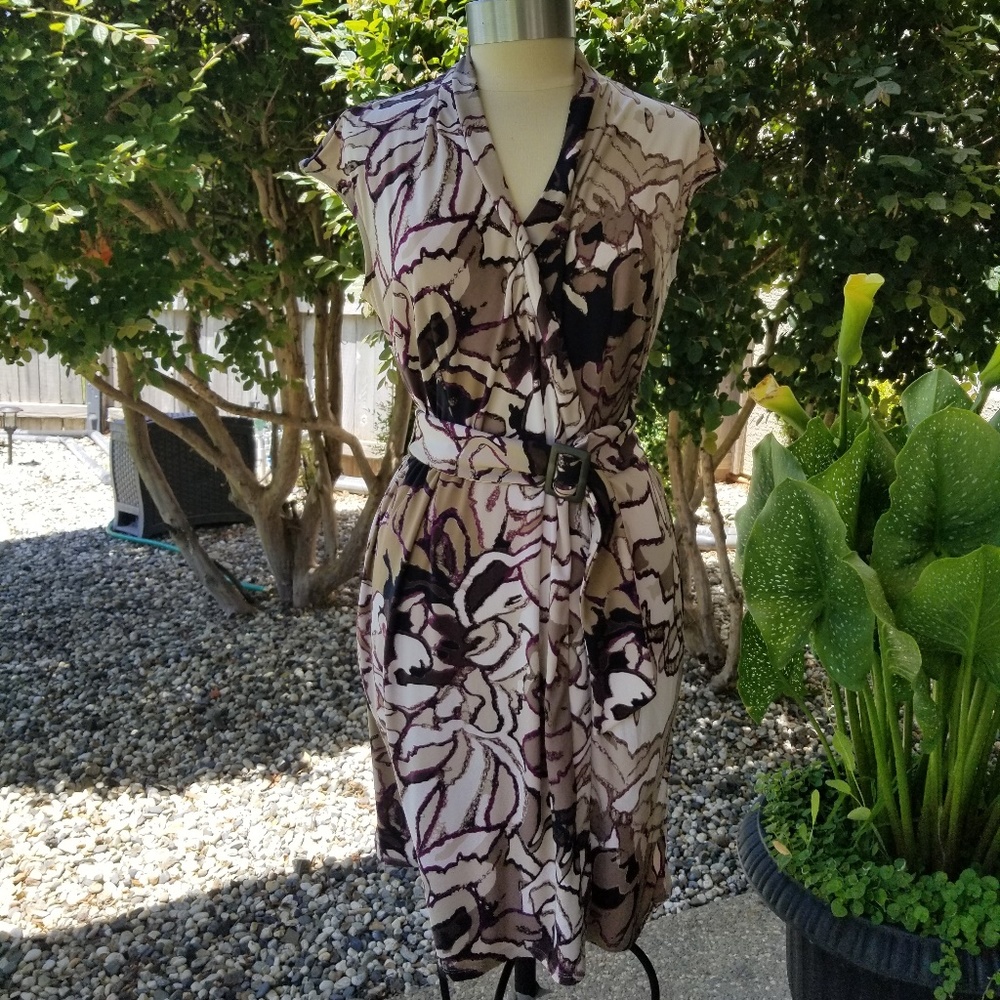 Dana Buchman Belted Faux Wrap Dress, Size L